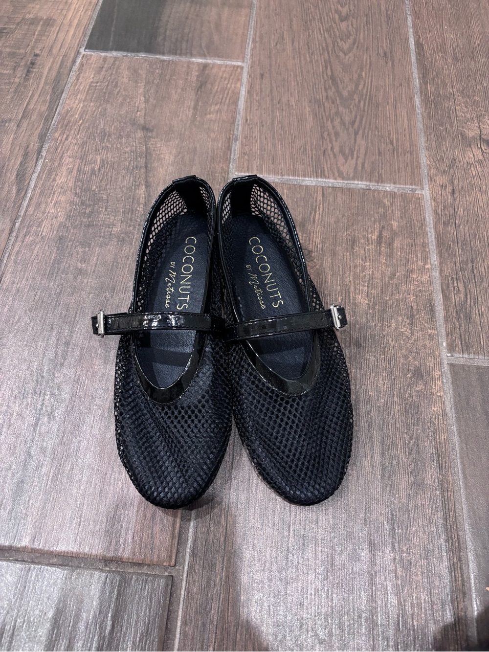 Coconuts by Matisse Black Mesh Mary Jane Flats with Patent Strap